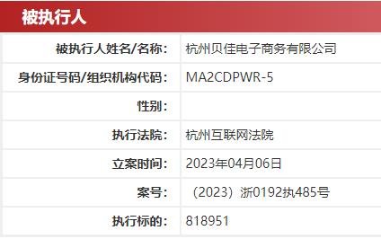 贝店一天三次被列为被履行人 履行标的共327万