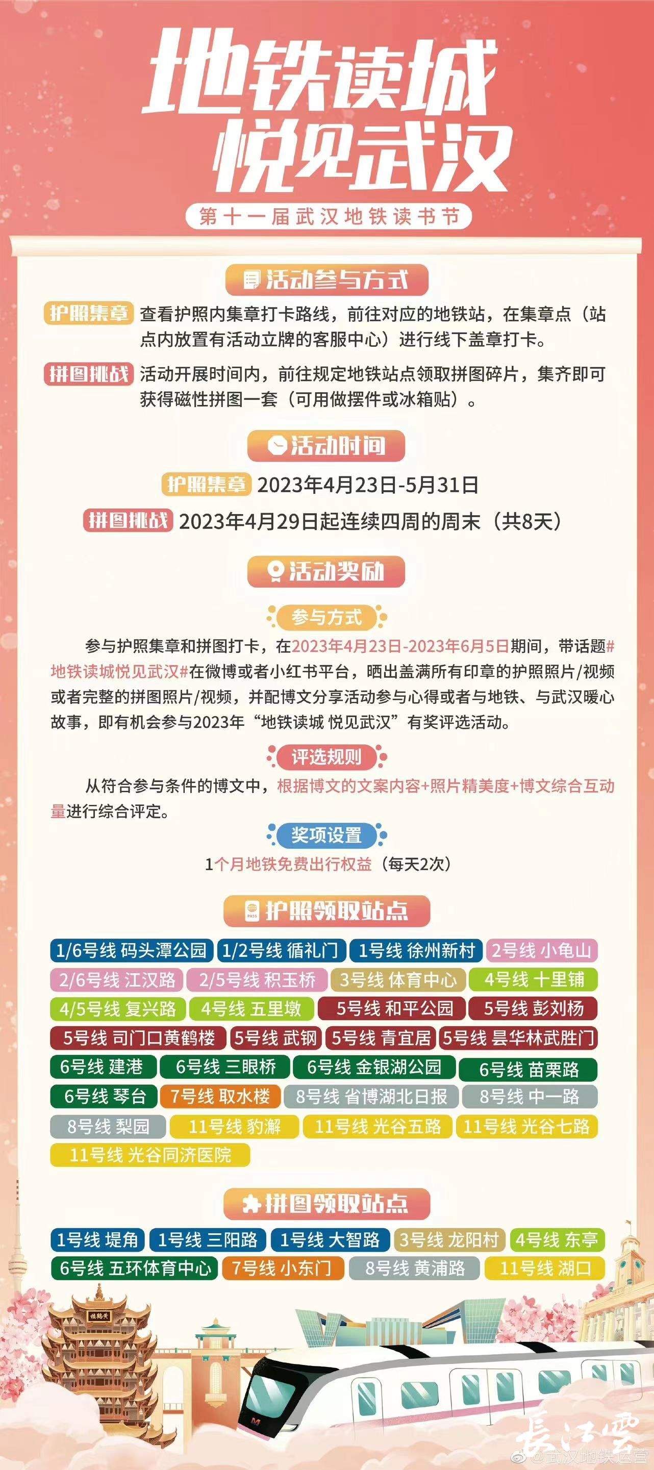 第十一届武汉地铁读书节发动 6条精巧线路等你打卡! 第十一届武汉地铁读书节发动 6条精巧线路等你打卡!