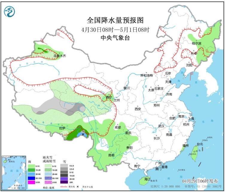 五一假期第一天青藏内蒙古等地有雨雪 辽宁吉林等地有雷暴天气