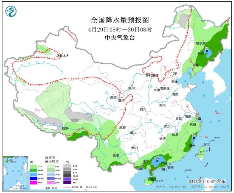 五一假期第一天青藏内蒙古等地有雨雪 辽宁吉林等地有雷暴天气