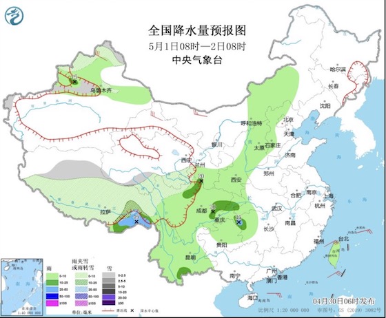 五一假期第2天东北西南等有雨水 新疆西藏青海部分地区有雨雪