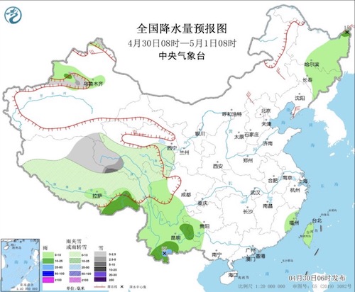 五一假期第2天东北西南等有雨水 新疆西藏青海部分地区有雨雪