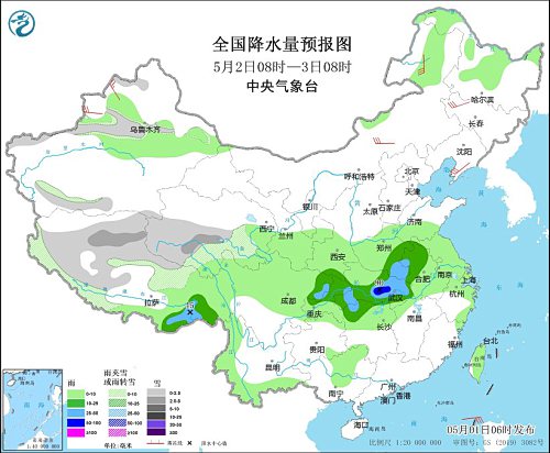 五一假期第3天黄淮江汉等地有强降雨过程 新疆地区多雨雪天气