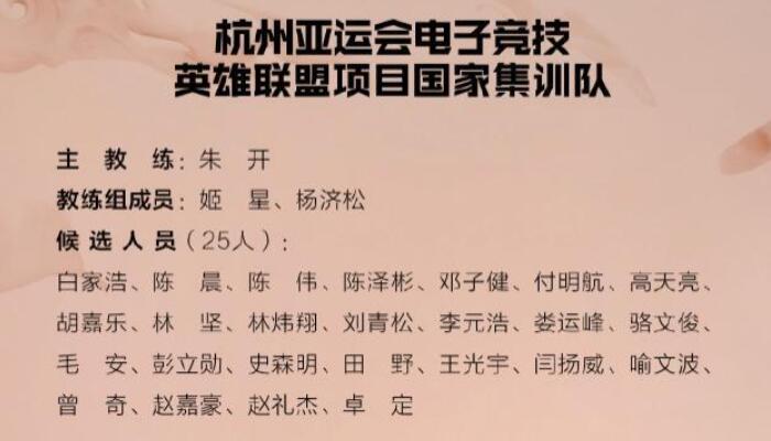 2023亚运会lol阵容 亚运会LOL项目25人集训大名单