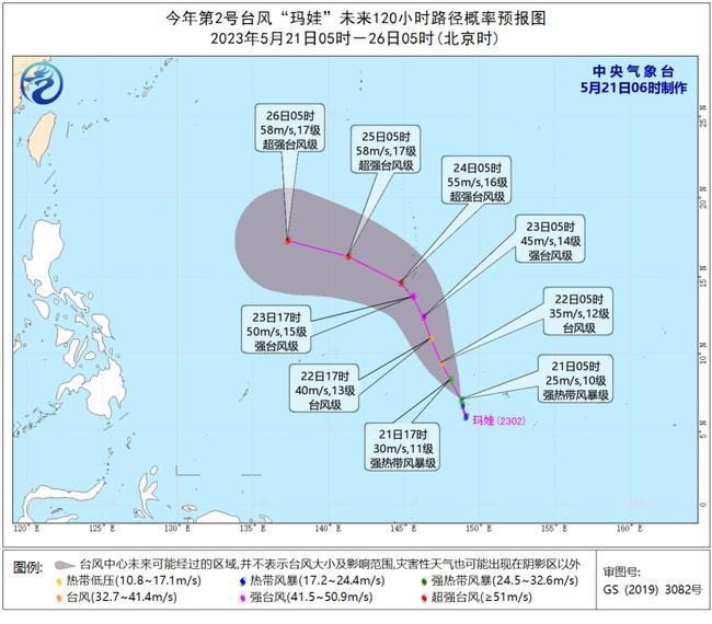 2023年第2号台风玛娃加强为强热带风暴级 未来5天对我国无影响 